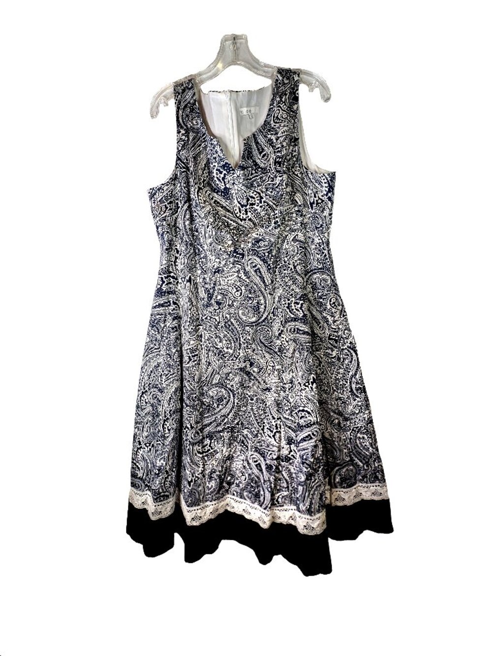 Navy blue and White Paisly Midi dress Size 18